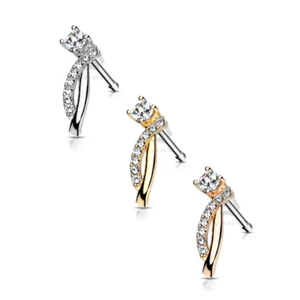 Nose Stud Rings Crawling Clear Gem Curves 316L Surgical Steel - Picture 1 of 6