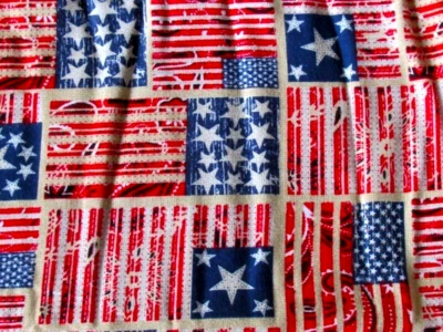 17"LX43"W JO ANN RED WHITE BLUE STARS & STRIPES PATRIOTIC FLANNEL FABRIC  QUILT - Image 1 of 2