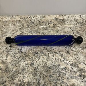 Vintage Hand Blown Hollow Glass Rolling Pin - Blue / Green / White Swirl 16.5”
