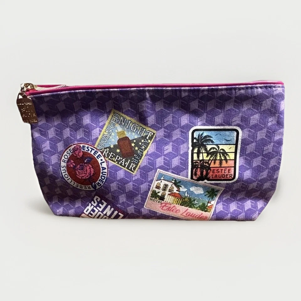 Bolso de Maquillaje Estée Lauder Para Mujer Bolso de Cosméticos Estampado Púrpura Bolso de Viaje Cremallera Foto 1 de 4