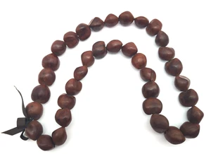 Made in Hawaii Kukui Nut Tree Lei Hand-Strung 36 Nut Necklace 18" Long Brown - Picture 1 of 5