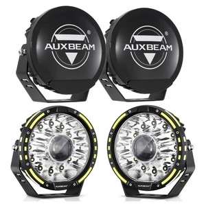 2x AUXBEAM 7" 230W Round LED Light Pods Spot Flood Combo Fog Lamp + Black Cover - Picture 1 of 12