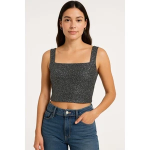 Anthropologie Gray Glittery Sleeveless Square Neck Cropped Crop Tops Size S / M - Picture 1 of 10