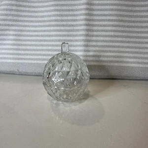 Vintage Round Small Cut Glass Stemmed Candy Dish With Lid Trinket Box Decorative - Picture 1 of 12