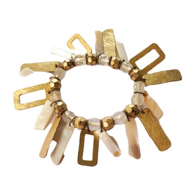 Modernist Mother of Pearl Gold Abstract Charm Bracelet Vintage One Of A Kind - Image 1 of 4