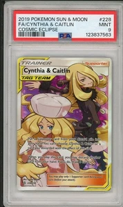 2019 Pokemon Sun & Moon Cosmic Eclipse Cynthia & Caitlin Full Art #228 PSA 9 - Picture 1 of 2