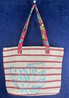 Bolso de Playa Vera Bradley Tejido Grande Bordado Hoja Tropical Tejido Paja Foto 1 de 4
