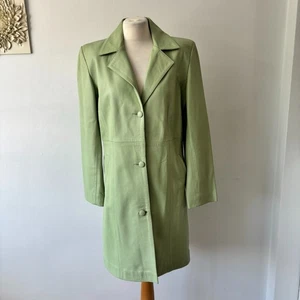 Atlas Cuir Mint Green Real Leather Trench Coat Jacket Lined Size 42 UK 14 VGC - Picture 1 of 14
