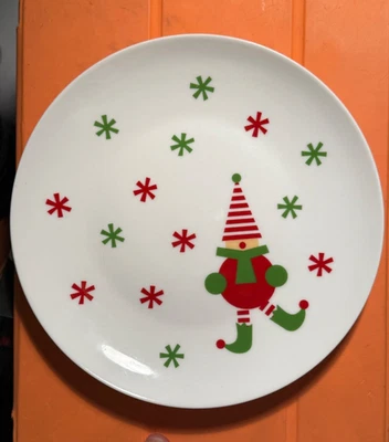Crate & Barrel Jingle Elf Appetizer Plates, 7”, Snowflakes, Red + Green - Image 1 of 4