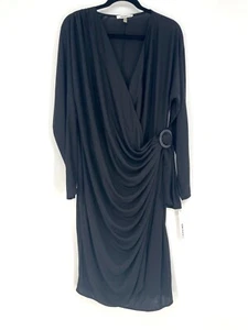 NEW Donna Karen NY size 1X Long Sleeve Above Knee Cocktail Dress black V-neck - Picture 1 of 10