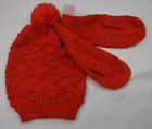 Orange Knitted Hat With Pom Pom & Mittens Woman's Adult Set New, Soft