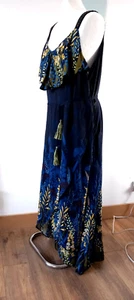 Marks Spencer PER UNA Blue Floral Sun Dress Ruffle Beaded Size 20 UK Summer - Picture 1 of 13