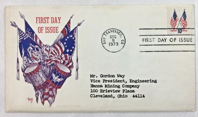 San Francisco CA Flags First Day Issue Stamped Envelope Dec 8 1973 10 Cent - Image 1 of 4