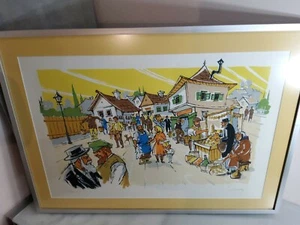 People At Old Market Town Center Selling Food Framed Print numbered signed - Picture 1 of 9