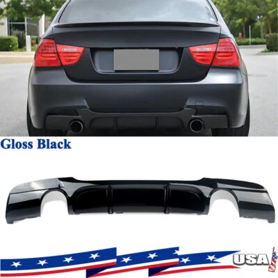 Fits For BMW E90 E91 335i M Sport 2005-2013 Gloss Black Rear Bumper Diffuser Lip Foto 1 de 4