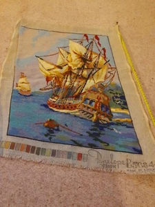 Penelope Tapestry 1970s true vintage,completed SAILING SHIP,craft /cushion cover - Picture 1 of 6