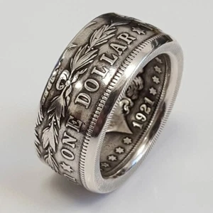 Silver Dollar Coin Ring Size 8-13 Handmade Crafted Rare Silver Men Rings - Picture 1 of 7