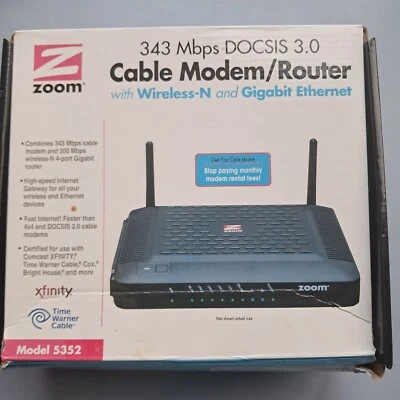 Zoom Model 5352 DOCSIS 3.0 Cable Wireless N and Gigabit Ethernet Modem Router - Image 1 of 4