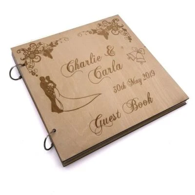 Libro de invitados de boda de madera grande grabado personalizado LWOD-1 Foto 1 de 3
