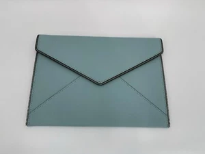 NWT Rebecca Minkoff Leo Envelope Clutch Bag Green Leather Sea Mist 7.75 x 11 - Picture 1 of 12