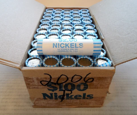 2006-P - Jefferson Nickels - 50 Nickel Rolls - $100 Nickel Box - OBW - UNC Cover