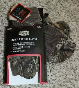 NEW Ladies Mossy Oak Break-Up Country Pop-Top Gloves L/XL Non-Slip Glove/Mittens - Picture 1 of 5