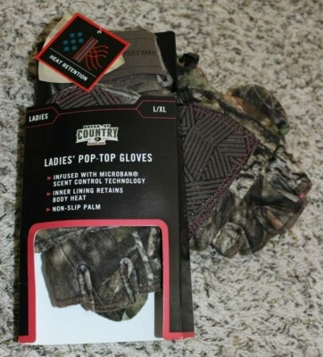 NEW Ladies Mossy Oak Break-Up Country Pop-Top Gloves L/XL Non-Slip Glove/Mittens - Image 1 of 4