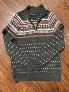 J Crew Mens Med Sweater Lambswool Blend Fair Isle Half Zip Soft Warm Ski Winter - Picture 1 of 7