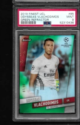 2019-20 Topps Finest UEFA Odysseas Vlachodimos 87/99 Green Refractor PSA 9 - Image 1 of 2