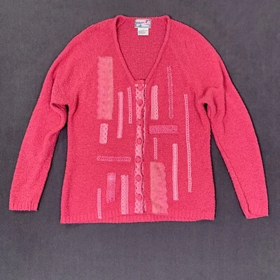 Suéter Vintage April Cornell M Rosa Cárdigan Abotonado Crochet Cottagecore Cuello Antiguo Foto 1 de 4