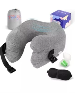 Almohada de viaje de lujo para el cuello avión espuma viscoelástica algodón bolsa feliz dormir NUEVO Happybag - Imagen 1 de 5