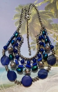 Collana di perle Chico's 5 fili blu cobalto e argento - Foto 1 di 11