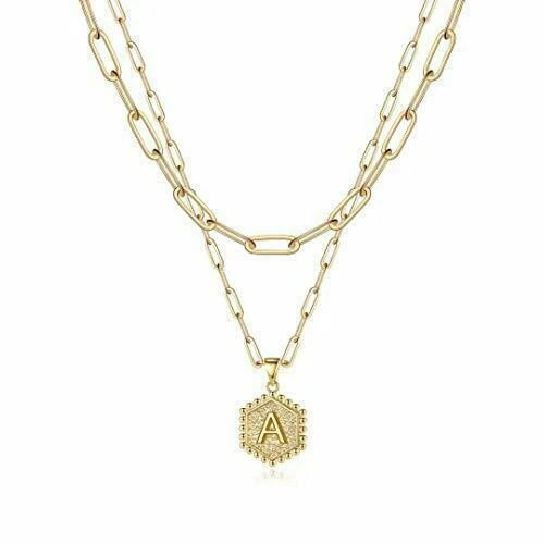 Dainty Layering Initial Necklaces for Women 14k Gold Plated Paperclip Chain NEC