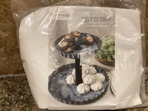 New Annie’s Farmhouse Style Kit Club 2 TIERED TRAY Galvanized Metal And Wood - Picture 1 of 2