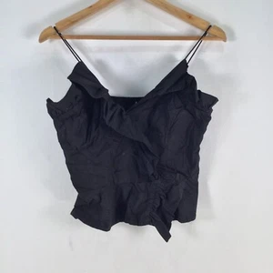 Zara womens cami tank top size L aus 12 black sleeveless ruffle Vneck 095140 - Picture 1 of 9