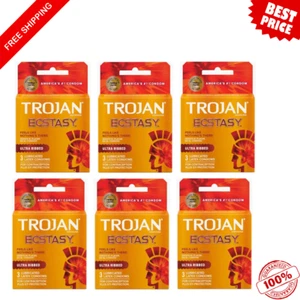 Trojan Ecstasy Ultra Ribbed Condoms – 3 Count | 6 Pack UltraSmooth Premium Latex - Picture 1 of 1