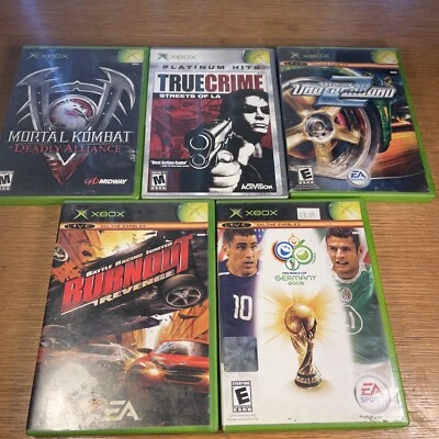 Lot of 5 Xbox Games Mortal Kombat DA True Crime Need4Speed 2 Burn Out Revenge Fi - Image 1 of 4