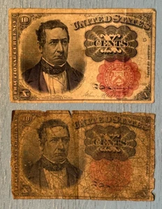 Lot of TWO 1874 10 Cent US Fractional Currency - Picture 1 of 10