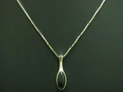 925 Argento Sterling Collana Pendente con Onice Ricoperto / Vero / 41,5 CM - Immagine 1 di 3