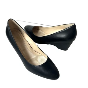 Cole Haan Grand.OS Slip On Wedge Heels Black Leather Classic Pump Womens Sz 10 B - Picture 1 of 11