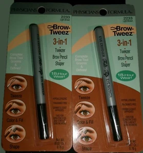 PHYSICIANS FORMULA BROW TWEEZ 3-IN-1 BROW PENCIIL TWEEZER SHAPER, LIGHT BROWNX2 - Picture 1 of 2