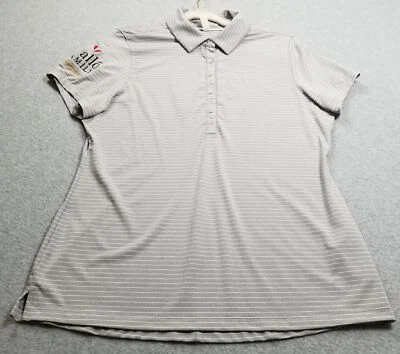 Under Armour Polo Shirt Women’s Large L Gray White Striped Short Sleeves Stretch - Image 1 of 4
