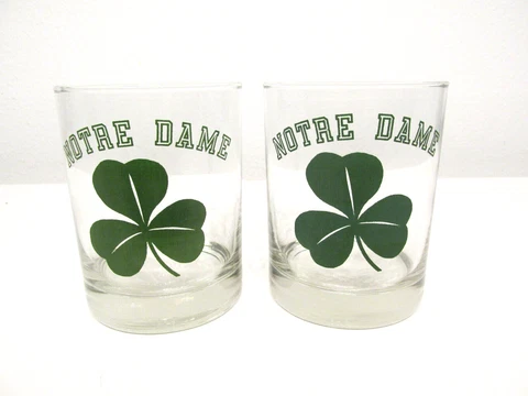 Notre Dame "Fighting Irish" Lo Ball On The Rocks Cocktail Glasses Service For 2 Cover