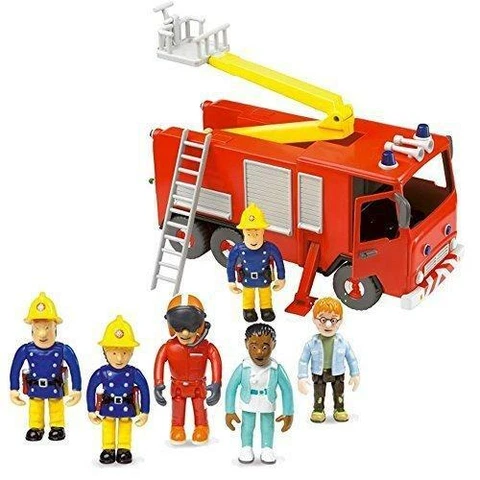 New Fireman Sam Friction Fire Engine Jupiter & 5 Figure Articulated Set Cover