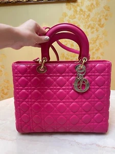 DIOR LARGE LADY DIOR LAMBSKIN BAG IN HOT PINK - Picture 1 of 24