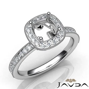 Round Semi Mount Halo Pave Milgrain 14k White Gold Diamond Engagement Ring 0.5Ct - Picture 1 of 5