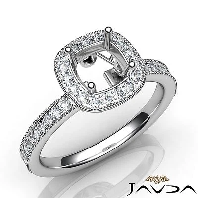 Round Semi Mount Halo Pave Milgrain 14k White Gold Diamond Engagement Ring 0.5Ct - Image 1 of 4