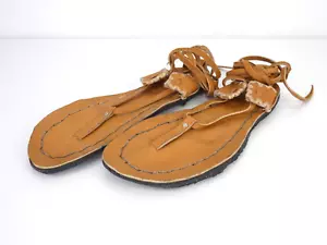 Tanga Sandalen handgefertigte flache Leder Schnürung römische Knöchelkrawatten Gladiator 40 UK 7 - Bild 1 von 13