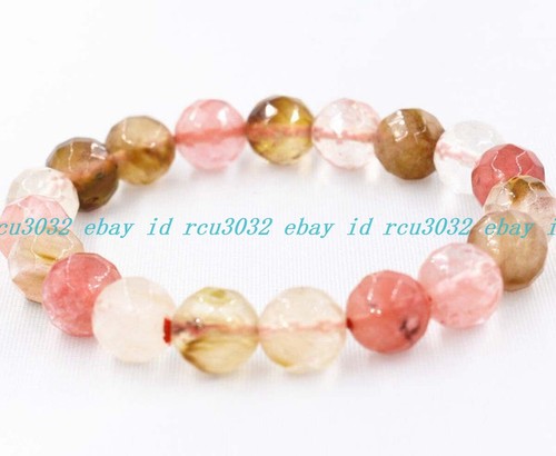 VALENTINO Bracciale Perline Rotonde 10mm Multicolore Anguria Tormalina Sfaccettata Pietra Preziosa 7 5"