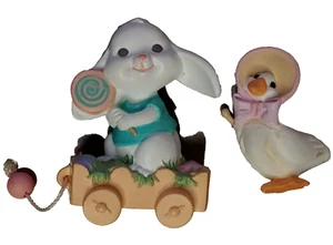 VTG Hallmark Merry Miniatures Easter Bunny Figurine 1988 & Goose in Bonnet 1985 - Picture 1 of 11